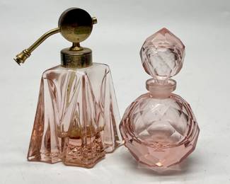Two Vintage Pink Glass Perfume Decanters