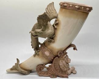 Antique 19th C German Porcelain Horn Vase with