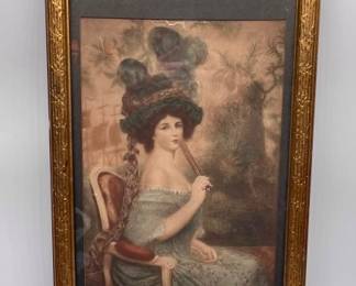 Antique Gilt-Framed Print w/ Accent Mirrors