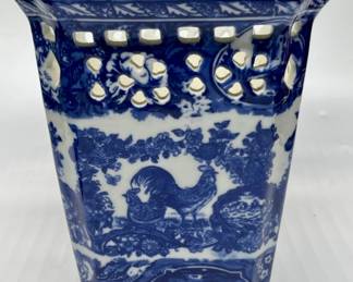 Chinoiserie Blue & White Pierced Ceramic Vase