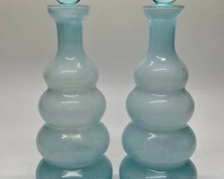 Pair of Vintage Blue Art Glass Perfume Decanter
