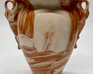 Vintage Cream and Orange Ceramic Marbled Vase