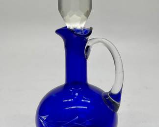 Vintage Cut to Clear Cobalt Glass Cruet