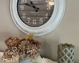 Clock, Lighted Pillar, metal floral decor