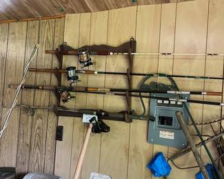 Salt, water and freshwater fishing rods tackle boxes