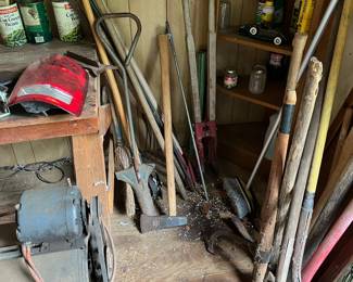 Yard tools and vintage fan