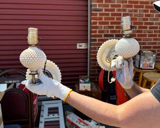 Vintage hobnail glass lamps (2) Mid-20th Century $150