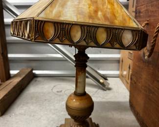 Antique Slag Glass Metal Base Lamp 1920's $300