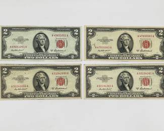 Four 1953A $2 Legal Tender Notes