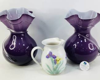 Pair of Purple Art Glass Cases and More