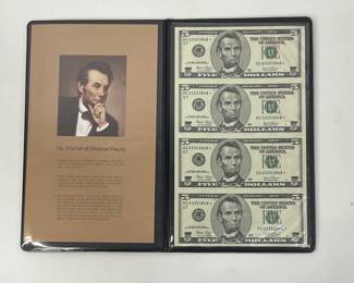Uncut Sheet of $5 Bills