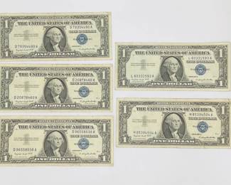 Five 1957 A $1 Silver Certificates
