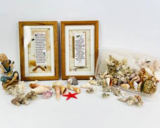 Vintage Japanese Figure, Seashells and Papercraft Decor