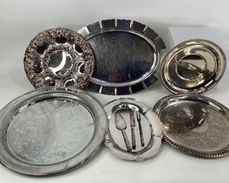 Silver Plate Serving Trays & Utensils