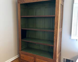 Oversized Antique Oak Bookcase | Has mirrored doors - photos added soon!
