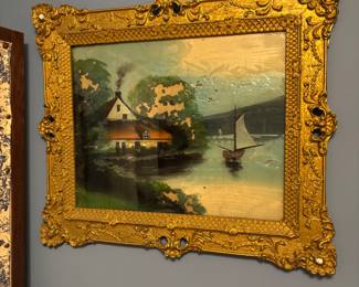 Antique reverse painted landscape