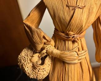 Vintage Cornhusk Doll - Large 16! Intricately woven Purse + Hat