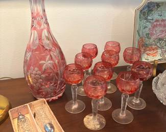 Cranberry Cut to Clear Bohemian Crystal