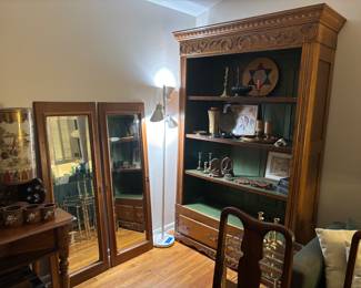 Gorgeous Antique Oak Mirrored Doors are original to Bookcase