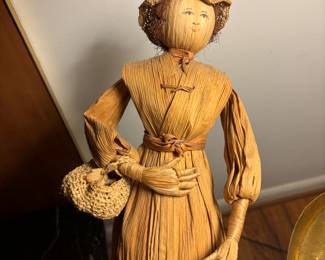 Vintage Cornhusk Doll - Large 16! Intricately woven Purse + Hat
