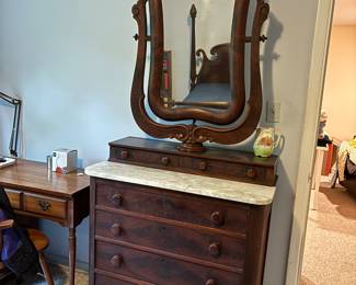 Antique Empire Marble Top Chest with Incredible Mirror