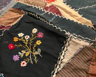 Antique Embroidered Friendship quilt - front face only, not backed