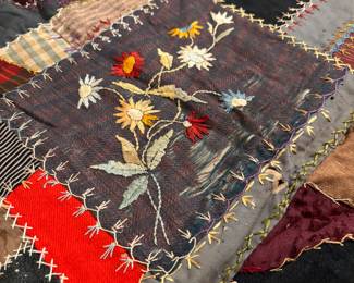 Antique Embroidered Friendship quilt - front face only, not backed