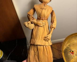 Vintage Cornhusk Doll - Large 16! Intricately woven Purse + Hat