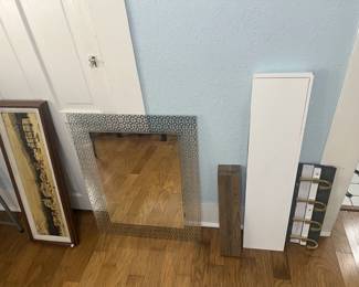 mirror, art, shelves