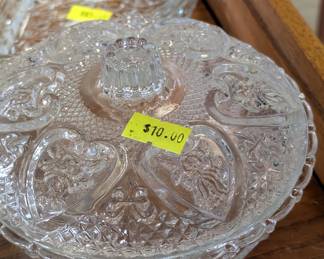 glass candy dish with lid $10
