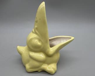 Vintage Yellow Ceramic Open Mouth Stork Planter