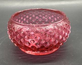Vintage Hobnail Cranberry Glass Bowl