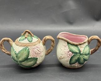 Vintage Fitz & Floyd Pink Flower Creamer and Sugar