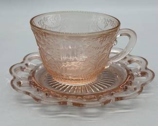 Vintage Pink Depression Glass Cup and Saucer Set