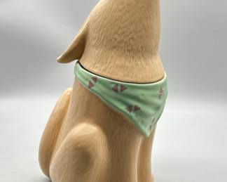 Howling Dog Ceramic Cookie Jar w/ Green Bandana