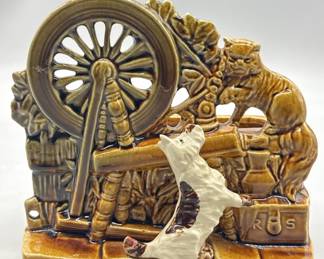 Vintage McCoy Planter Spinning Wheel w/ Cat & Dog