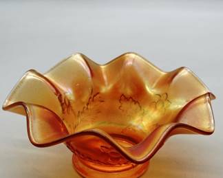 Vintage Marigold Carnival Glass Ruffled Bowl