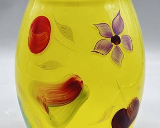 Vintage Painted Yellow Glass Cookie Jar