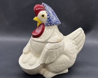 Ceramic Chicken w/ Egg Basket Cookie Jar