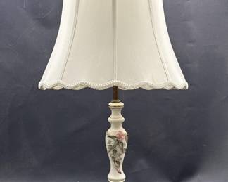Vintage Ceramic & Brass Candlestick Lamp & Shade