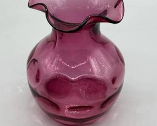 Vintage Pressed Cranberry Glass Ruffled Vase