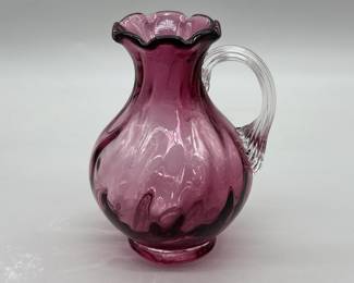 Vintage Cranberry w/ Clear Glass Handle Cruet