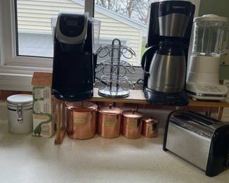 Keurig, K cup holder, coffee, pot, blender, toaster, copper canister set, pasta container