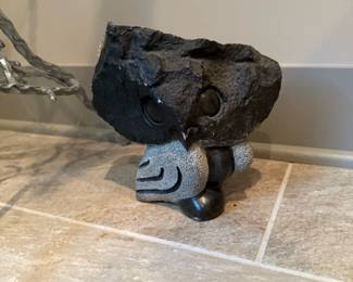 Hand Carved Stone Figural Owl Sculpture