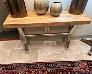 Wood Topped Console Table with Metal X Trestle Base