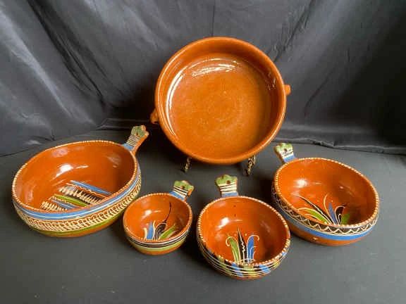 Handmade And Handpainted In Mexico Serving Set With Handles