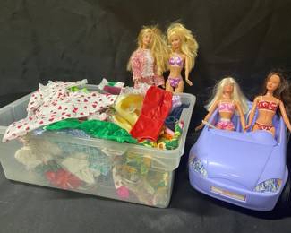 1990s Barbies With Car And Homemade Clothes