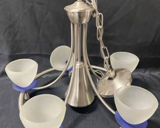 Hanging Light With Blue And White Frosted Glass