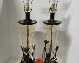 Pair Of Art Deco Glass Based Lamps No Shades Candle Holder