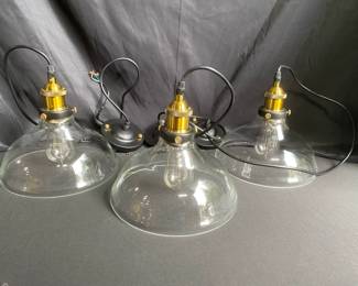 Three Brass And Clear Glass Minimalist Pendant Ceiling Lamps